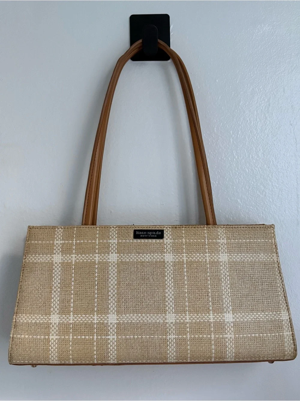 kate spade Beige Plaid Shoulder Bag with Tan Straps